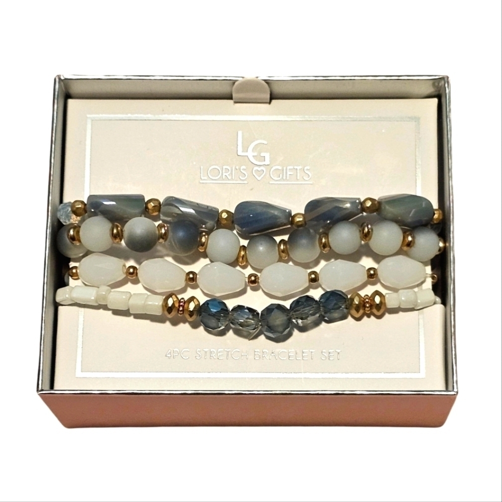 NEW LORI'S GIFTS Glass Bead Stretch Bracelet Set